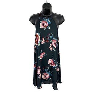 Everly Floral Print Halter Neckline Mini Shift Dress Blue Pink Size Small‎